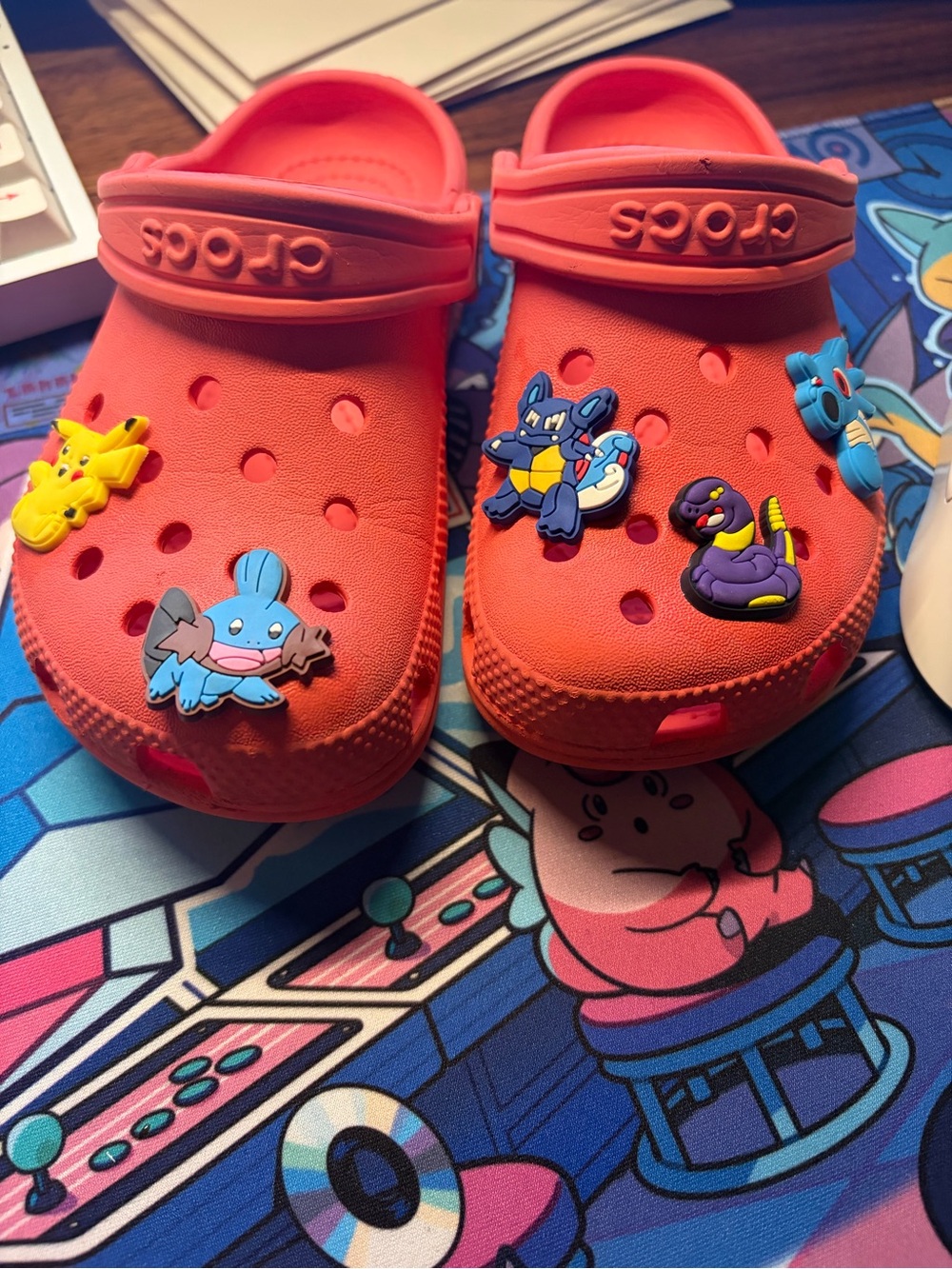 CROCS Kids Clogs in Bright Coral with Pokémon Charms